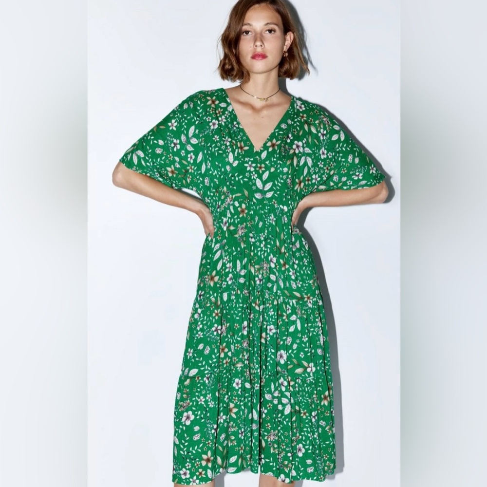 Zara Green Floral Print Dress